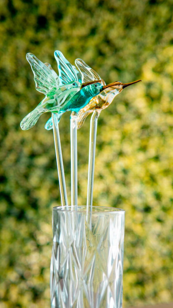 Colibríes para macetas en vidrio soplado