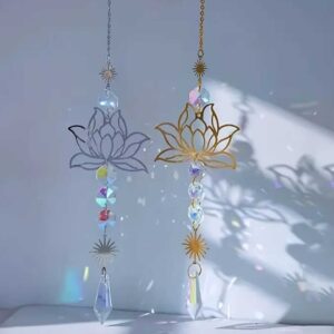 Atrapa sol de flor de loto dorado y plateado